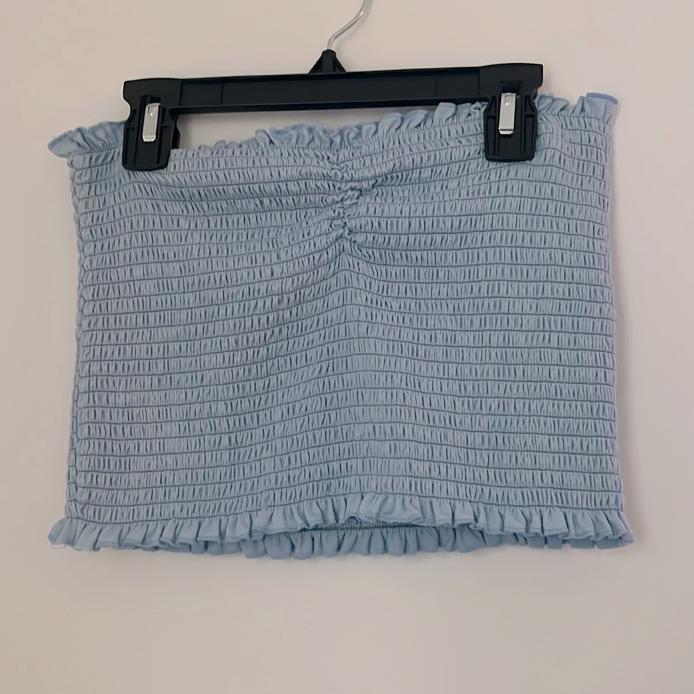 Sky blue ruched cropped tube top